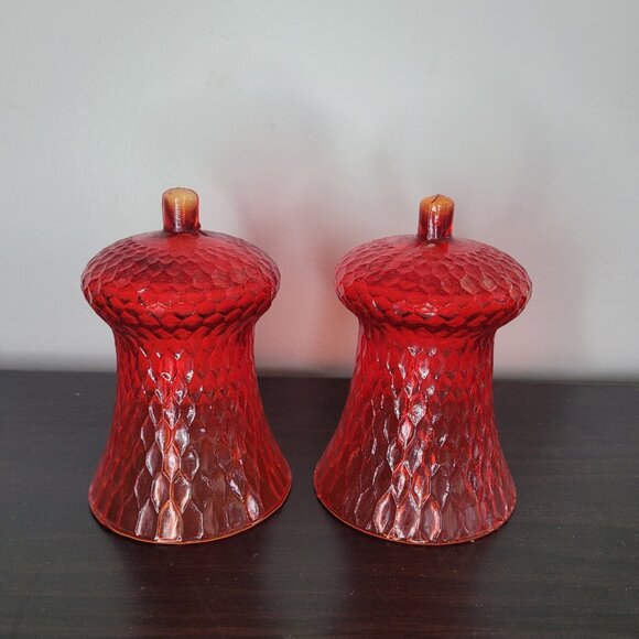 Vtg Set of 2 Ruby Red Honeycomb Glass Votive Cups Pegged Sconce Candle Holders - Picture 1 of 6